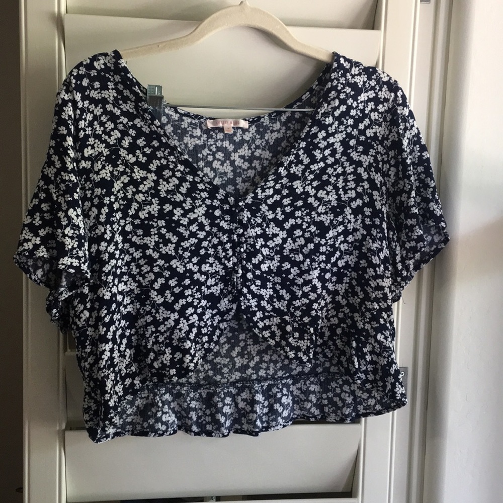 BLUE FLORAL CROP TOP PACSUN